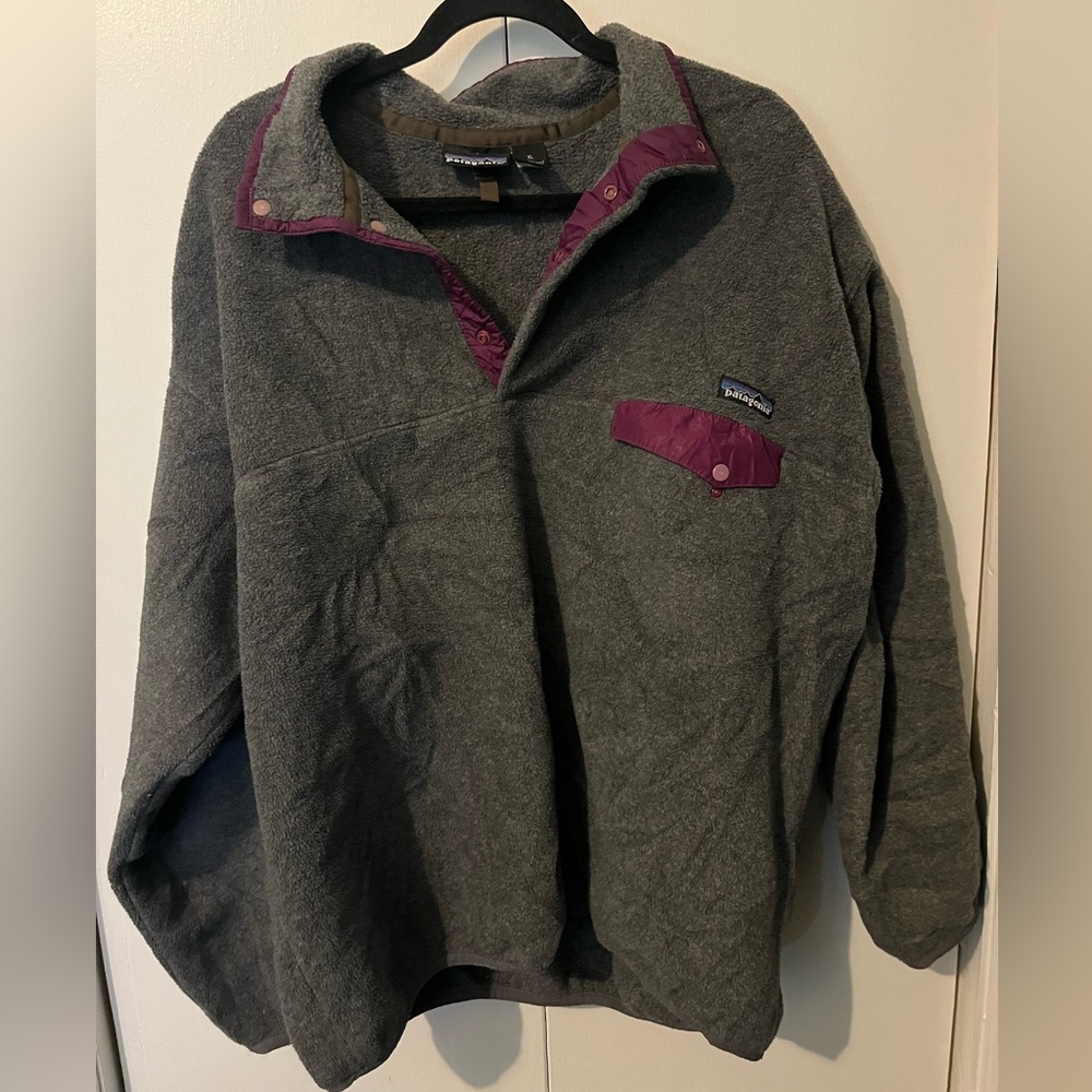 Patagonia Gray Fleece Pullover with Purple Trim - Picture 2 of 6